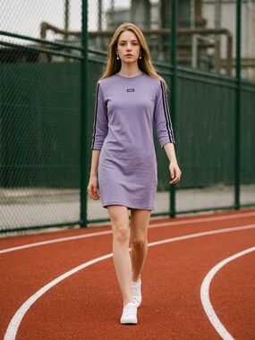 adidas Lavender Mini Dress with Black Stripe Sleeves